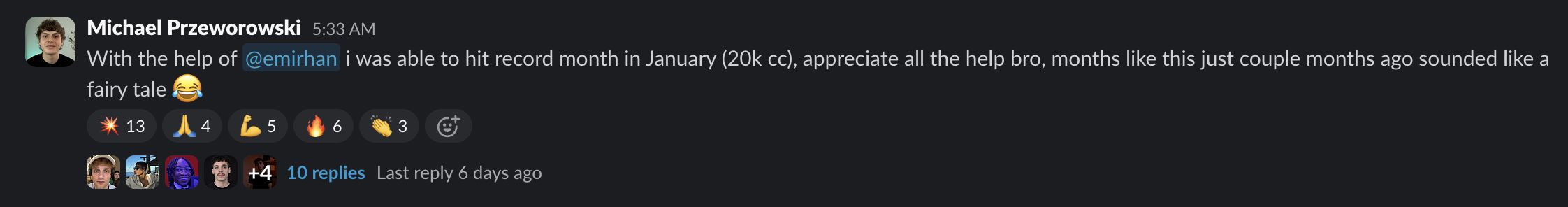 Michael Przeworowski - Record month in January, 20k cash collected